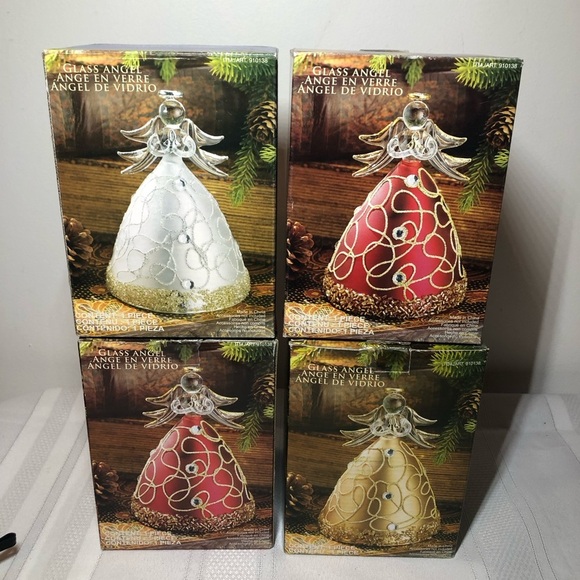 Glass ANGELS Christmas tree ornaments. Costco. 2 red. One gold. One silver. 4.5” - Picture 1 of 7